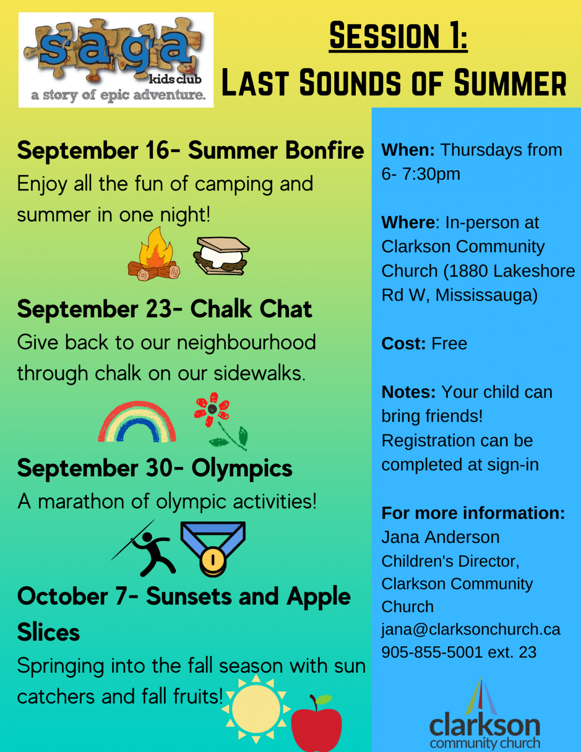 Kids Club 2021 Sept & Oct- Last Sounds of Summer – Clarkson Community